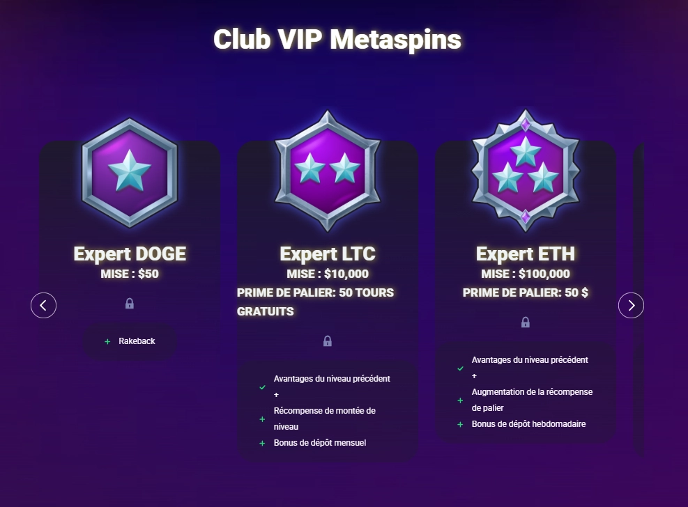 Statut VIP exclusif au casino en ligne Metaspins avec avantages et bonus